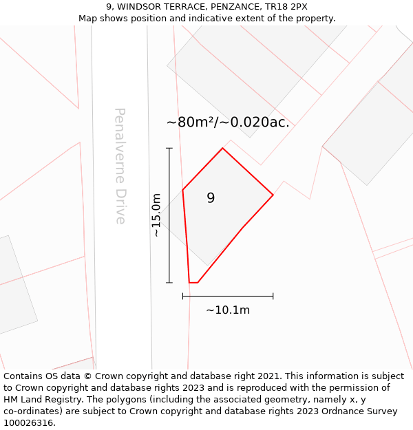 9, WINDSOR TERRACE, PENZANCE, TR18 2PX: Plot and title map
