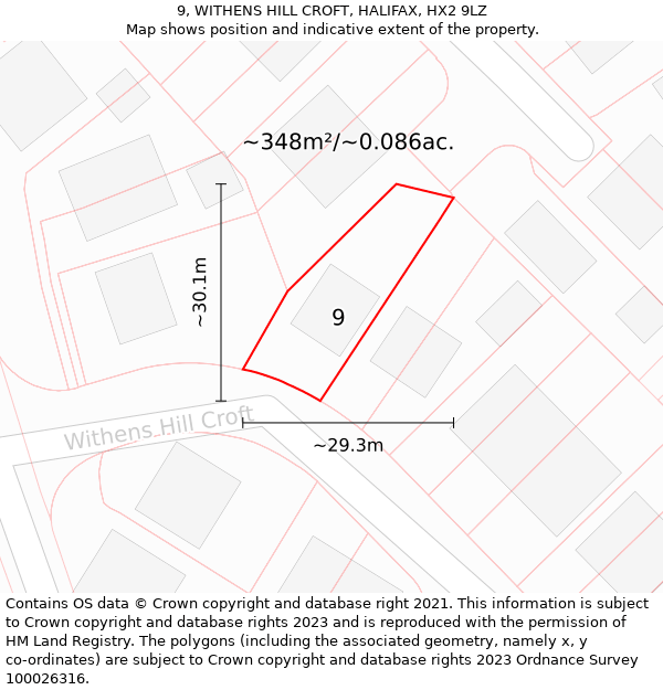 9, WITHENS HILL CROFT, HALIFAX, HX2 9LZ: Plot and title map