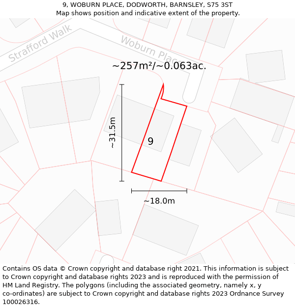 9, WOBURN PLACE, DODWORTH, BARNSLEY, S75 3ST: Plot and title map