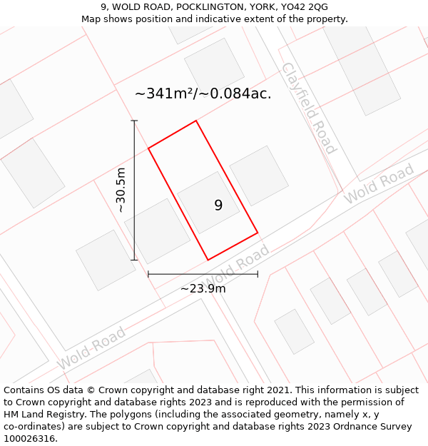 9, WOLD ROAD, POCKLINGTON, YORK, YO42 2QG: Plot and title map