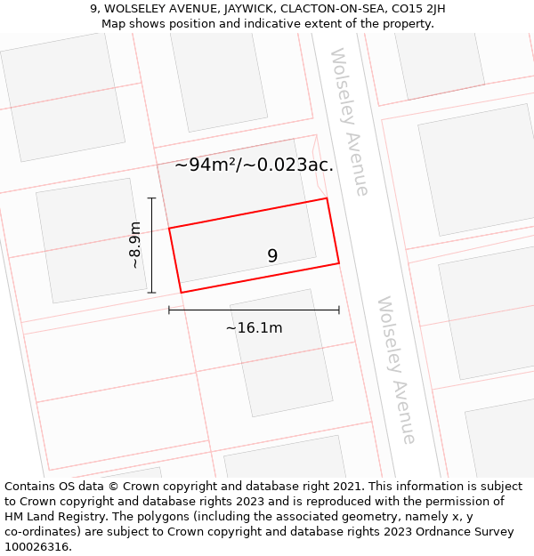 9, WOLSELEY AVENUE, JAYWICK, CLACTON-ON-SEA, CO15 2JH: Plot and title map