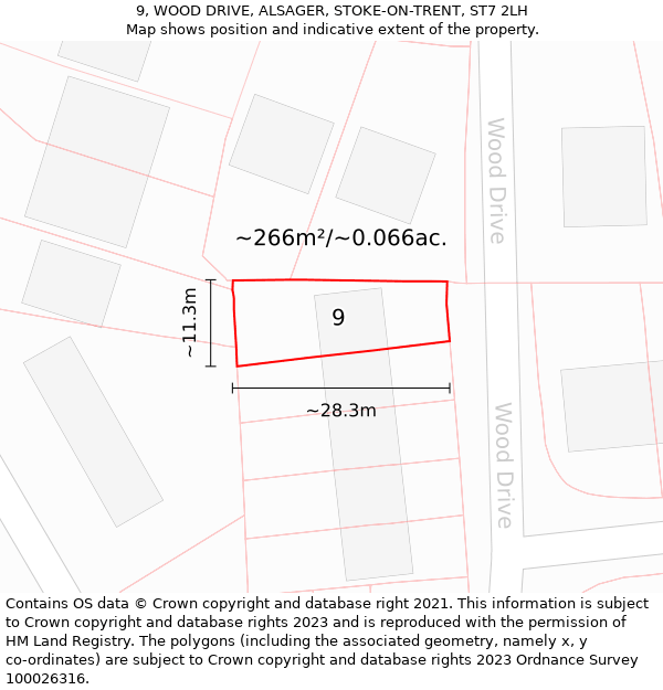 9, WOOD DRIVE, ALSAGER, STOKE-ON-TRENT, ST7 2LH: Plot and title map
