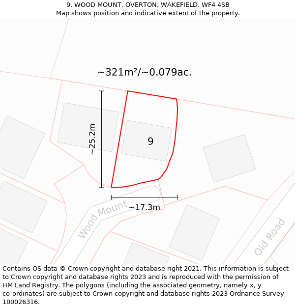 9, WOOD MOUNT, OVERTON, WAKEFIELD, WF4 4SB: Plot and title map