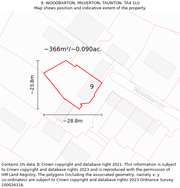 9, WOODBARTON, MILVERTON, TAUNTON, TA4 1LU: Plot and title map