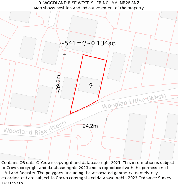 9, WOODLAND RISE WEST, SHERINGHAM, NR26 8NZ: Plot and title map