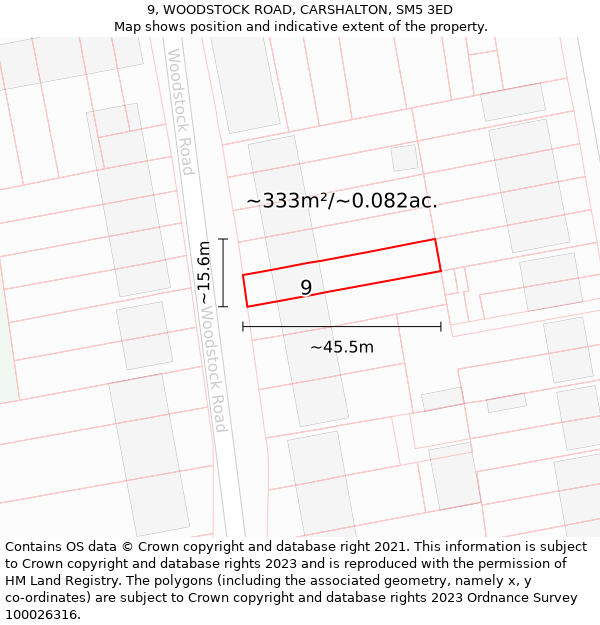 9, WOODSTOCK ROAD, CARSHALTON, SM5 3ED: Plot and title map