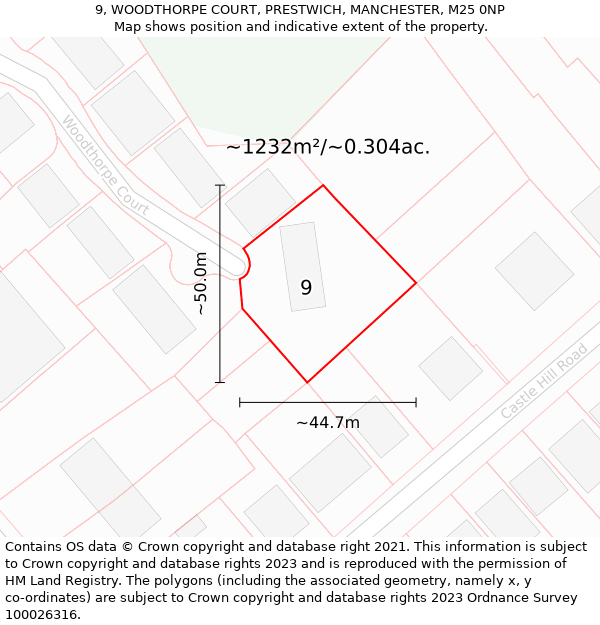 9, WOODTHORPE COURT, PRESTWICH, MANCHESTER, M25 0NP: Plot and title map