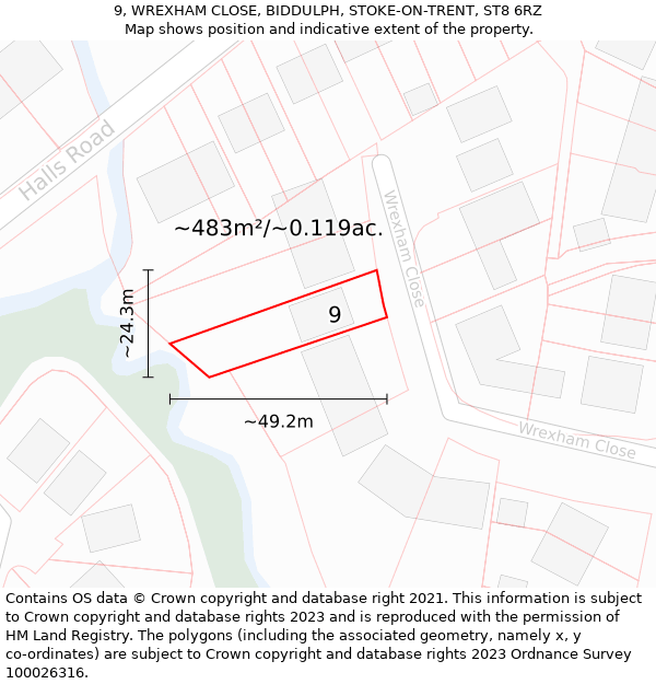 9, WREXHAM CLOSE, BIDDULPH, STOKE-ON-TRENT, ST8 6RZ: Plot and title map