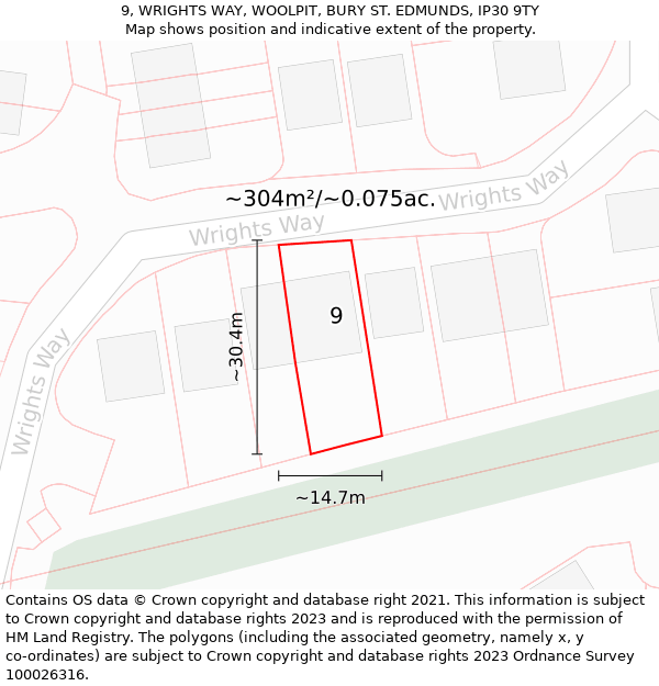 9, WRIGHTS WAY, WOOLPIT, BURY ST. EDMUNDS, IP30 9TY: Plot and title map