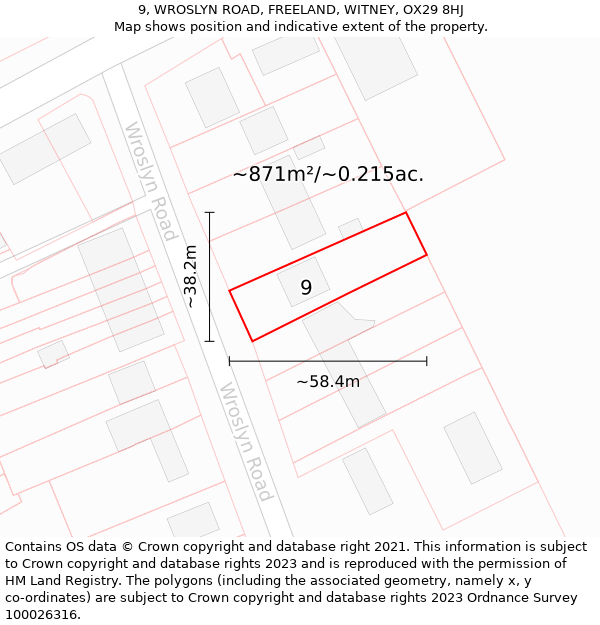 9, WROSLYN ROAD, FREELAND, WITNEY, OX29 8HJ: Plot and title map