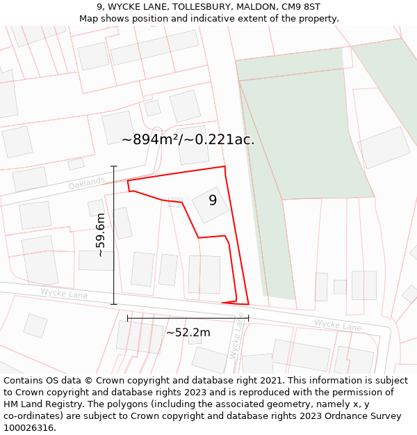 9, WYCKE LANE, TOLLESBURY, MALDON, CM9 8ST: Plot and title map