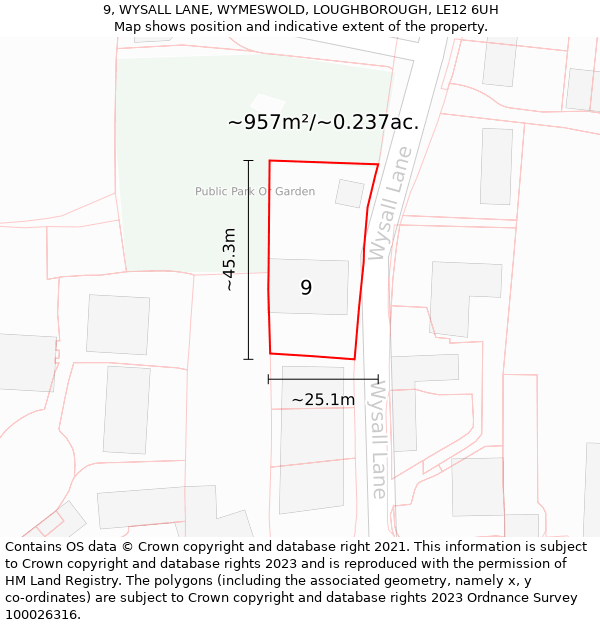 9, WYSALL LANE, WYMESWOLD, LOUGHBOROUGH, LE12 6UH: Plot and title map