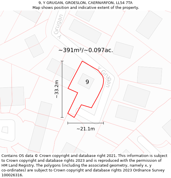 9, Y GRUGAN, GROESLON, CAERNARFON, LL54 7TA: Plot and title map