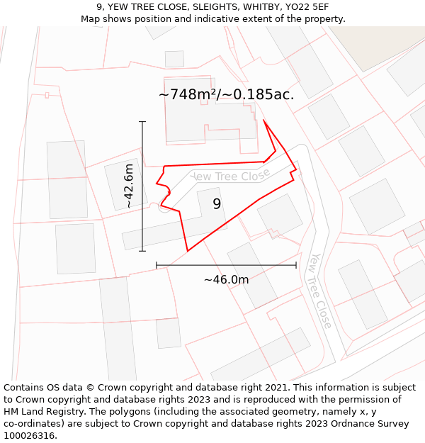 9, YEW TREE CLOSE, SLEIGHTS, WHITBY, YO22 5EF: Plot and title map