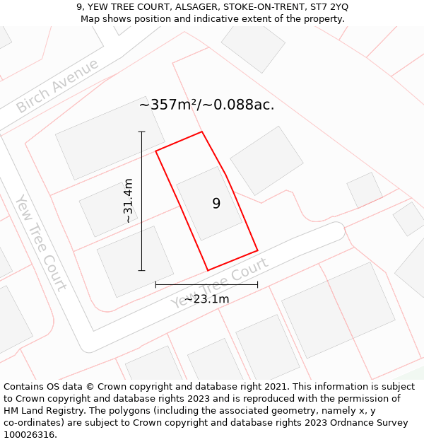 9, YEW TREE COURT, ALSAGER, STOKE-ON-TRENT, ST7 2YQ: Plot and title map