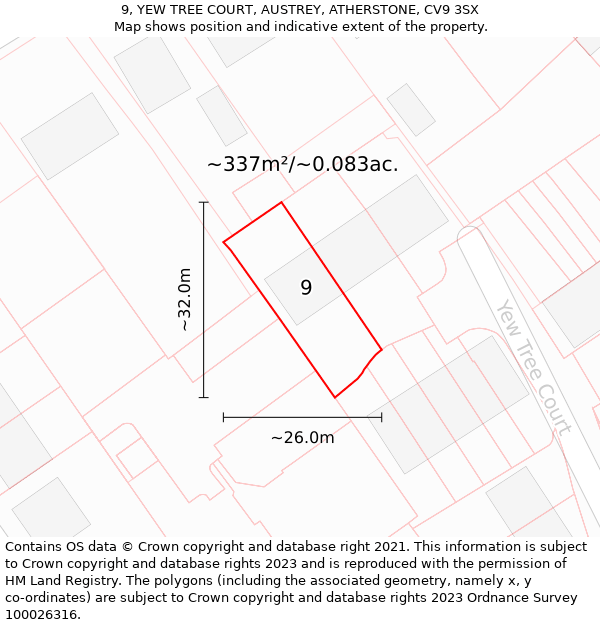 9, YEW TREE COURT, AUSTREY, ATHERSTONE, CV9 3SX: Plot and title map