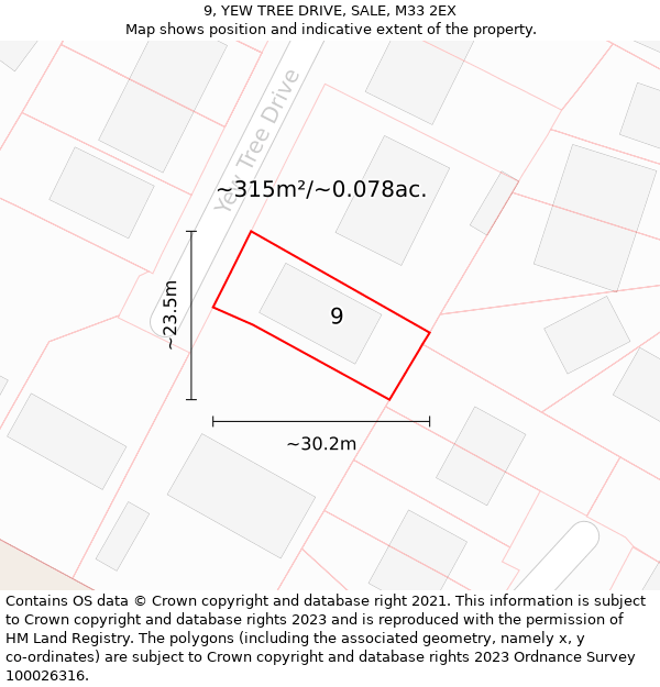 9, YEW TREE DRIVE, SALE, M33 2EX: Plot and title map