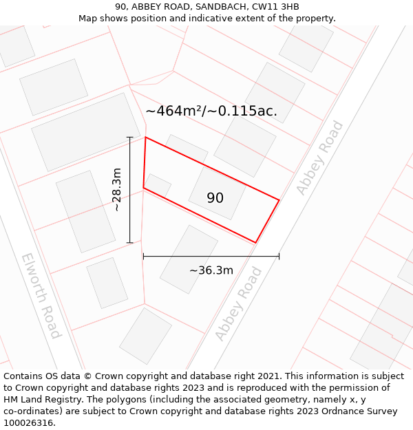 90, ABBEY ROAD, SANDBACH, CW11 3HB: Plot and title map