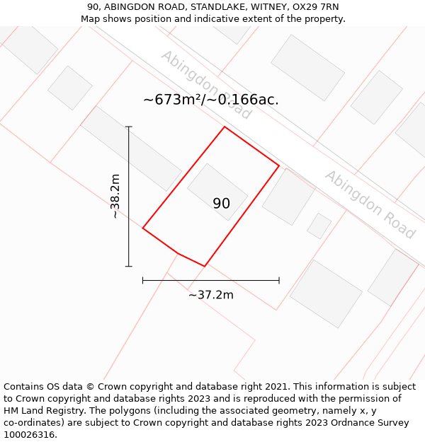 90, ABINGDON ROAD, STANDLAKE, WITNEY, OX29 7RN: Plot and title map