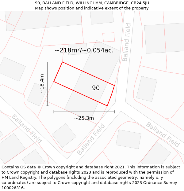 90, BALLAND FIELD, WILLINGHAM, CAMBRIDGE, CB24 5JU: Plot and title map