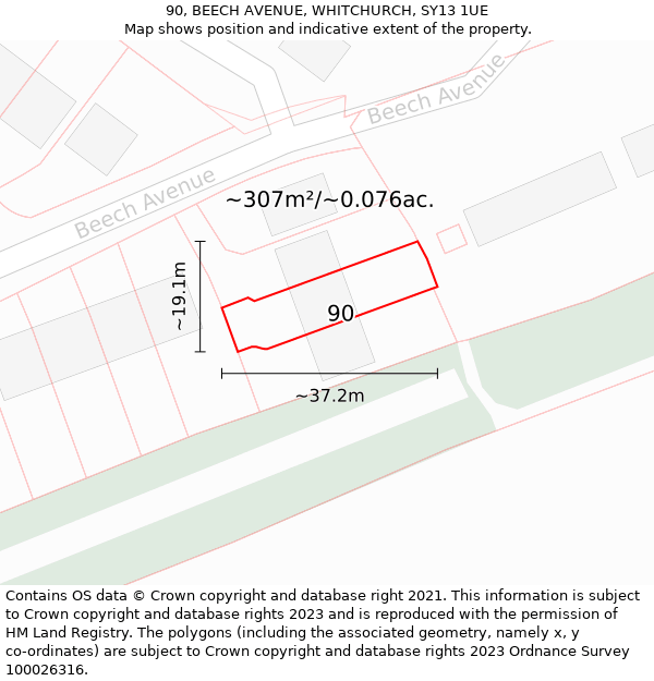 90, BEECH AVENUE, WHITCHURCH, SY13 1UE: Plot and title map