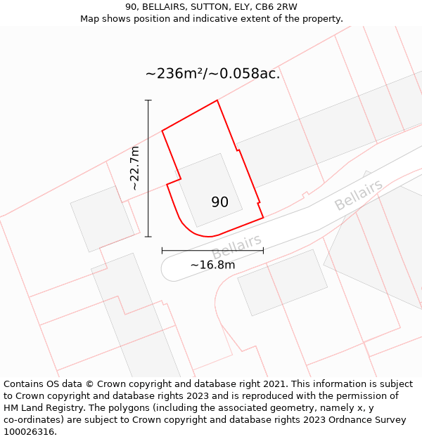 90, BELLAIRS, SUTTON, ELY, CB6 2RW: Plot and title map