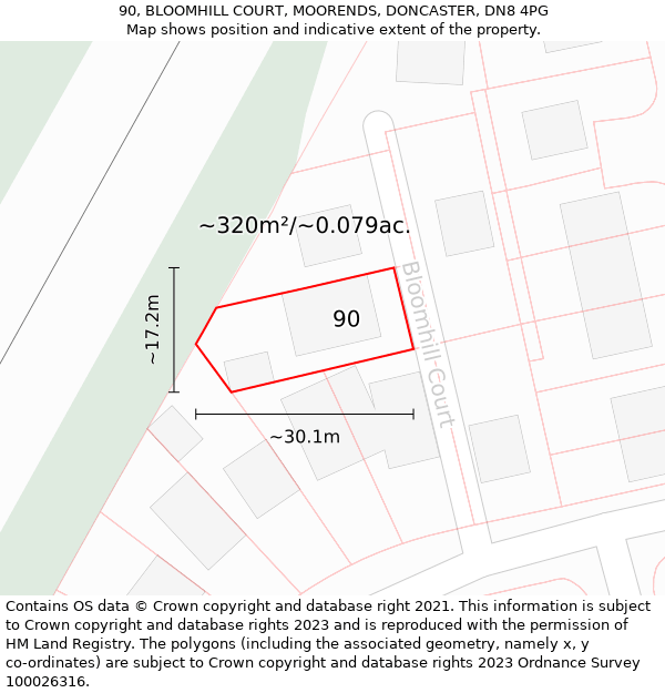 90, BLOOMHILL COURT, MOORENDS, DONCASTER, DN8 4PG: Plot and title map