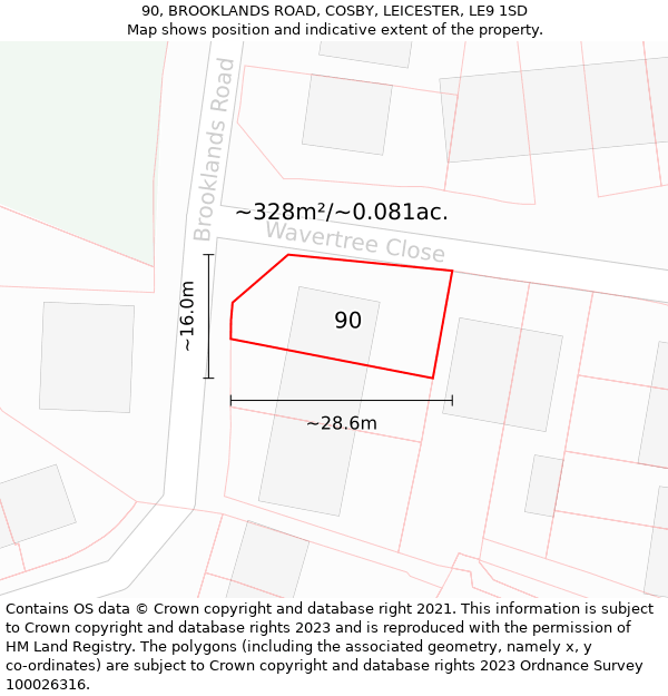 90, BROOKLANDS ROAD, COSBY, LEICESTER, LE9 1SD: Plot and title map
