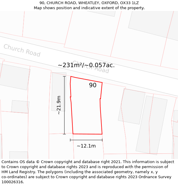 90, CHURCH ROAD, WHEATLEY, OXFORD, OX33 1LZ: Plot and title map