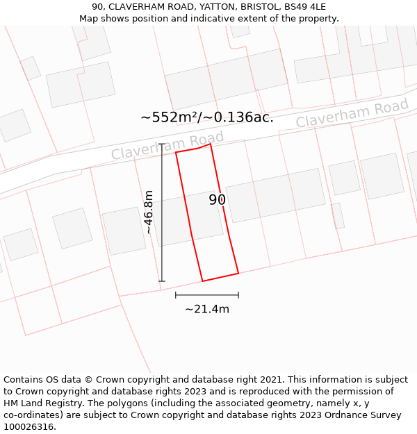 90, CLAVERHAM ROAD, YATTON, BRISTOL, BS49 4LE: Plot and title map