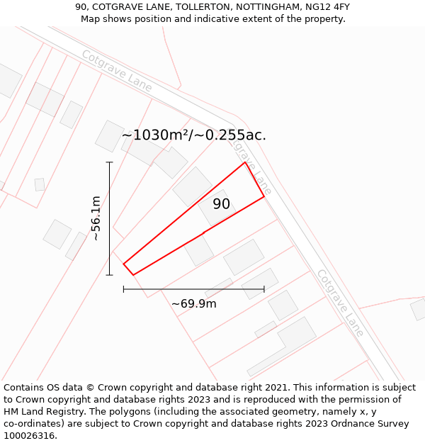 90, COTGRAVE LANE, TOLLERTON, NOTTINGHAM, NG12 4FY: Plot and title map