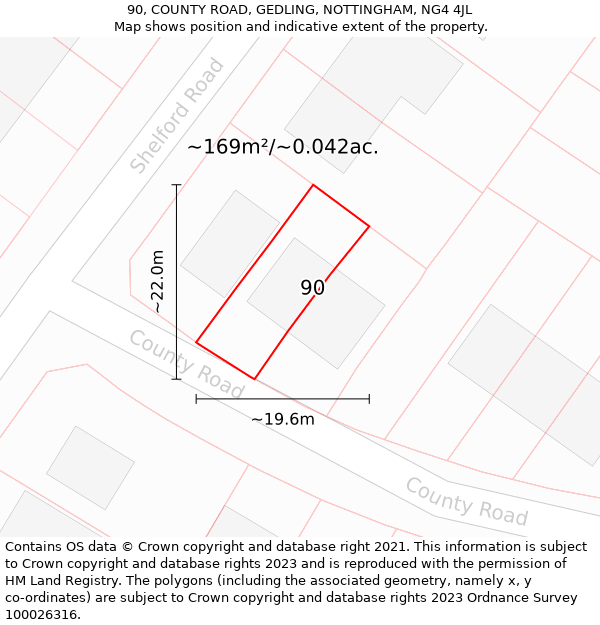 90, COUNTY ROAD, GEDLING, NOTTINGHAM, NG4 4JL: Plot and title map