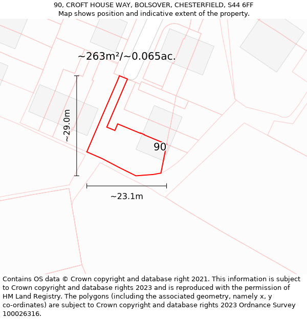 90, CROFT HOUSE WAY, BOLSOVER, CHESTERFIELD, S44 6FF: Plot and title map