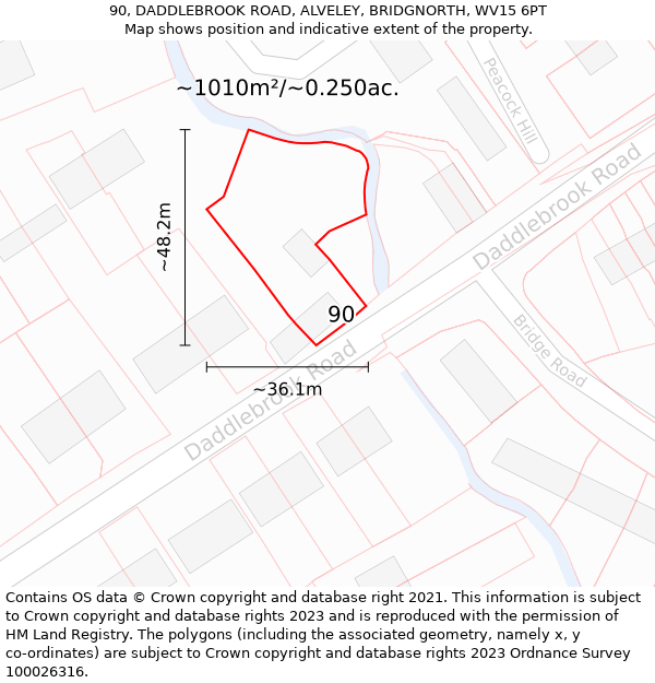 90, DADDLEBROOK ROAD, ALVELEY, BRIDGNORTH, WV15 6PT: Plot and title map