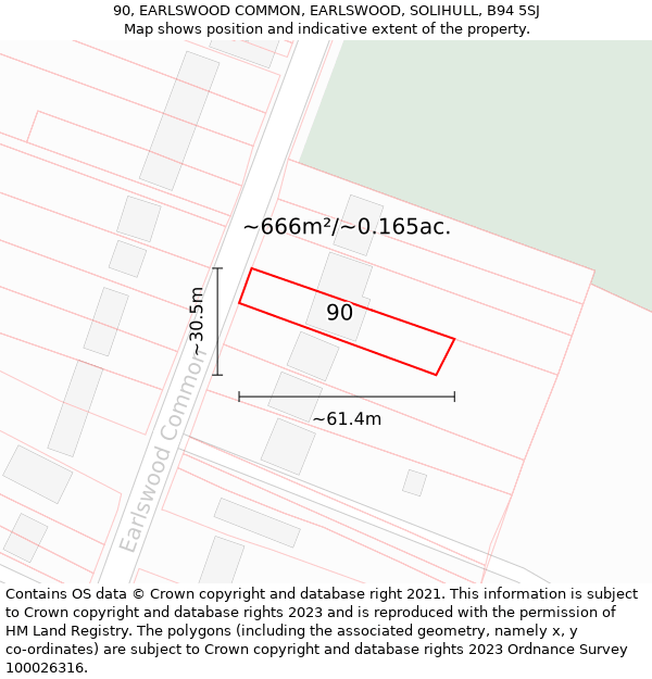 90, EARLSWOOD COMMON, EARLSWOOD, SOLIHULL, B94 5SJ: Plot and title map