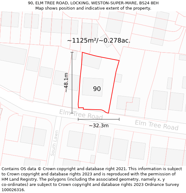 90, ELM TREE ROAD, LOCKING, WESTON-SUPER-MARE, BS24 8EH: Plot and title map