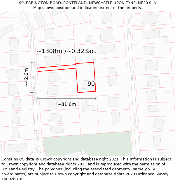 90, ERRINGTON ROAD, PONTELAND, NEWCASTLE UPON TYNE, NE20 9LA: Plot and title map