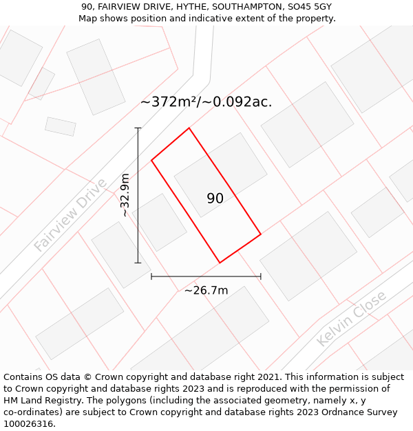 90, FAIRVIEW DRIVE, HYTHE, SOUTHAMPTON, SO45 5GY: Plot and title map