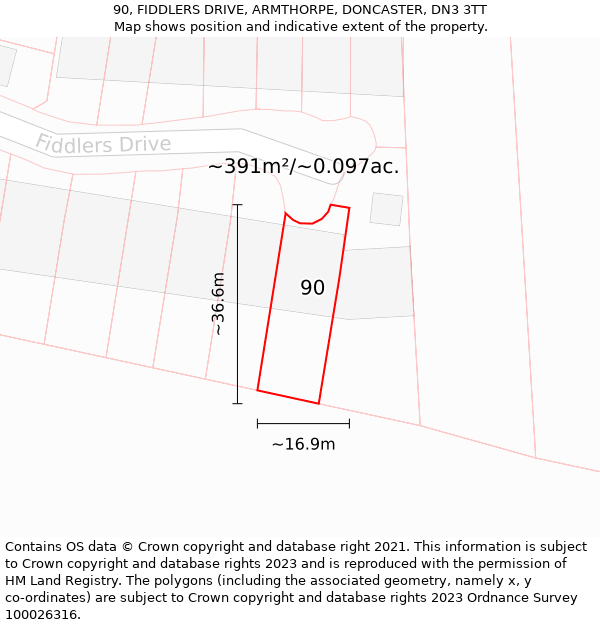 90, FIDDLERS DRIVE, ARMTHORPE, DONCASTER, DN3 3TT: Plot and title map