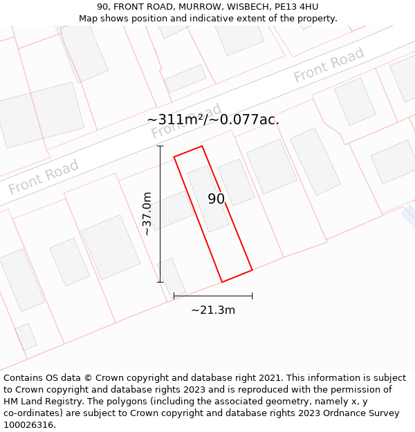 90, FRONT ROAD, MURROW, WISBECH, PE13 4HU: Plot and title map