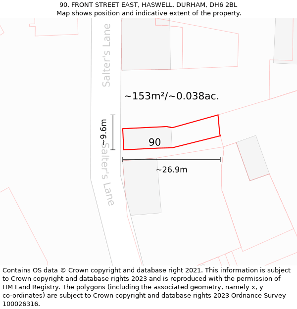 90, FRONT STREET EAST, HASWELL, DURHAM, DH6 2BL: Plot and title map