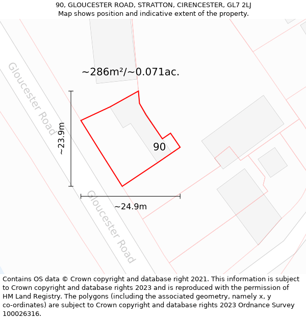 90, GLOUCESTER ROAD, STRATTON, CIRENCESTER, GL7 2LJ: Plot and title map