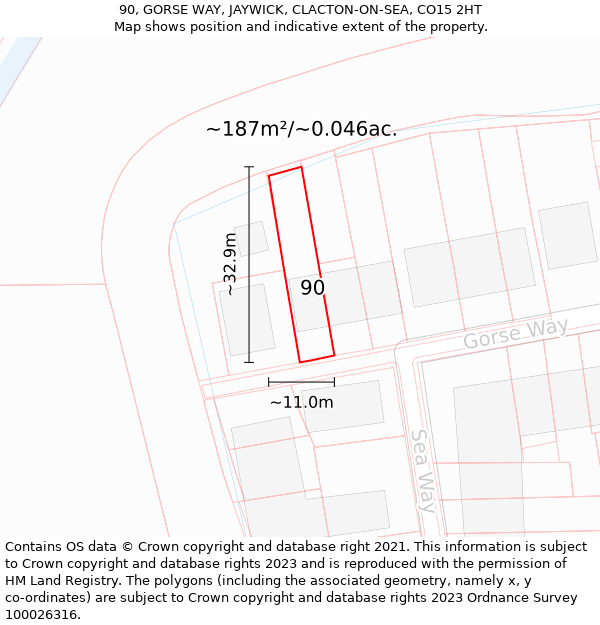 90, GORSE WAY, JAYWICK, CLACTON-ON-SEA, CO15 2HT: Plot and title map