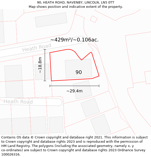 90, HEATH ROAD, NAVENBY, LINCOLN, LN5 0TT: Plot and title map