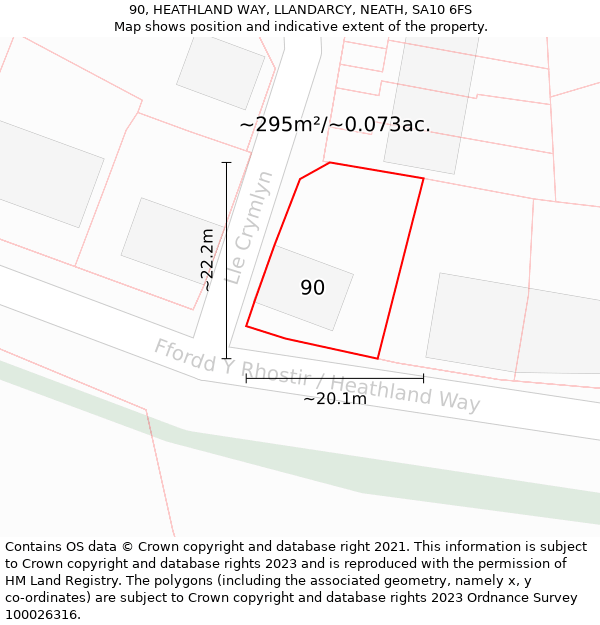 90, HEATHLAND WAY, LLANDARCY, NEATH, SA10 6FS: Plot and title map