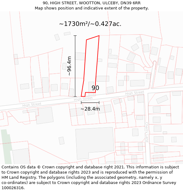 90, HIGH STREET, WOOTTON, ULCEBY, DN39 6RR: Plot and title map