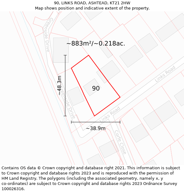 90, LINKS ROAD, ASHTEAD, KT21 2HW: Plot and title map