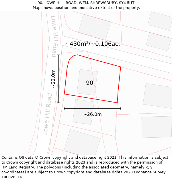 90, LOWE HILL ROAD, WEM, SHREWSBURY, SY4 5UT: Plot and title map