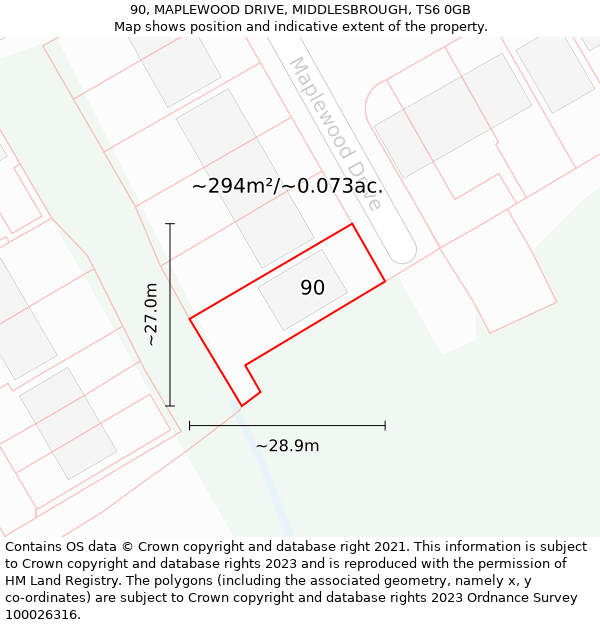 90, MAPLEWOOD DRIVE, MIDDLESBROUGH, TS6 0GB: Plot and title map