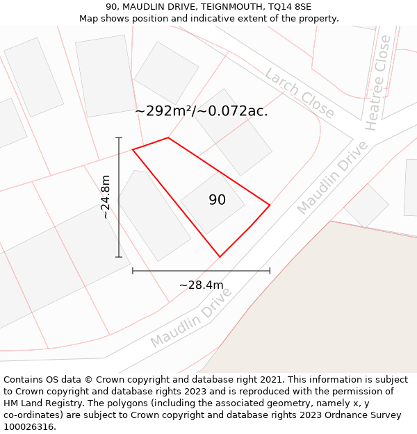 90, MAUDLIN DRIVE, TEIGNMOUTH, TQ14 8SE: Plot and title map